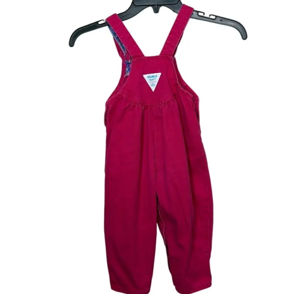 Vintage OshKosh B'Gosh Pink Corduroy Overalls 2T Bow Floral Made in USA